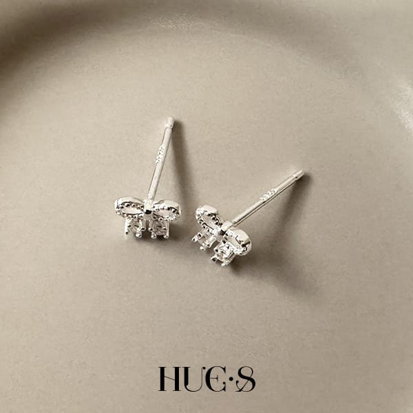 鋯石蝴蝶結耳針 S925純銀 