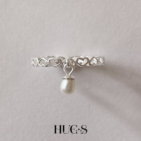 珍珠吊墜心型環戒指 S925純銀 