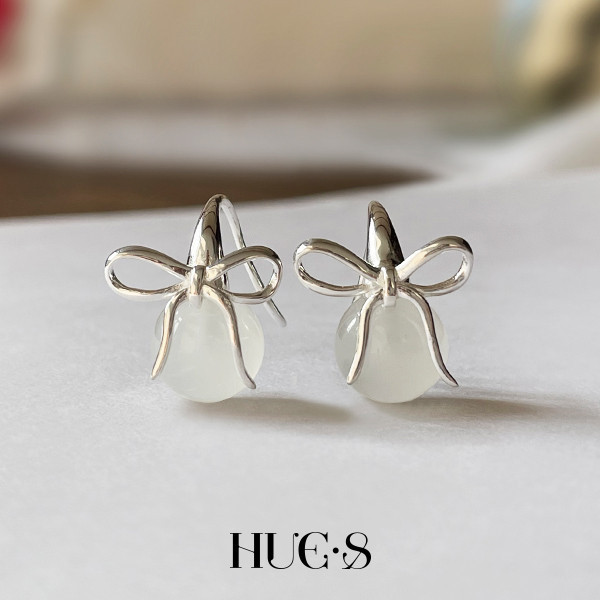 蝴蝶結白玉耳環 S925純銀 