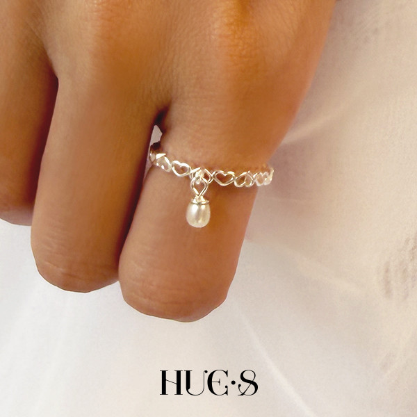 珍珠吊墜心型環戒指 S925純銀 