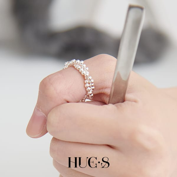 雙層環繞銀珠彈力戒 S925純銀 