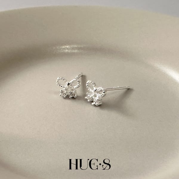鋯石蝴蝶結耳針 S925純銀 