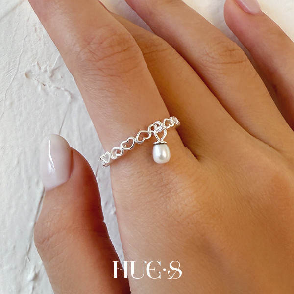 珍珠吊墜心型環戒指 S925純銀 