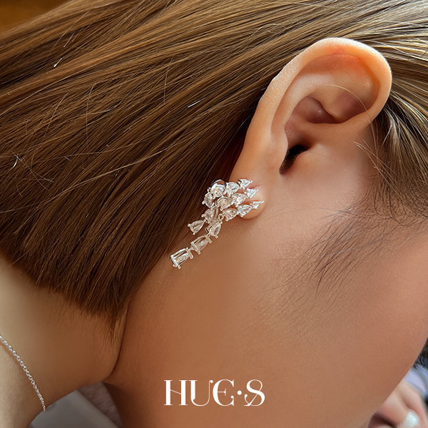 幾何鋯石垂墜耳環 S925純銀 