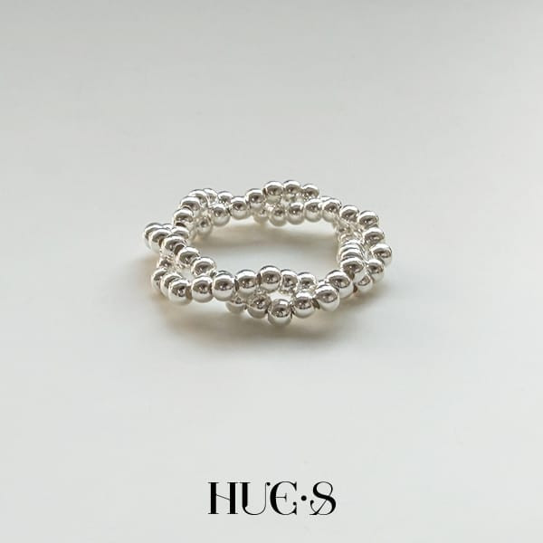 雙層環繞銀珠彈力戒 S925純銀 