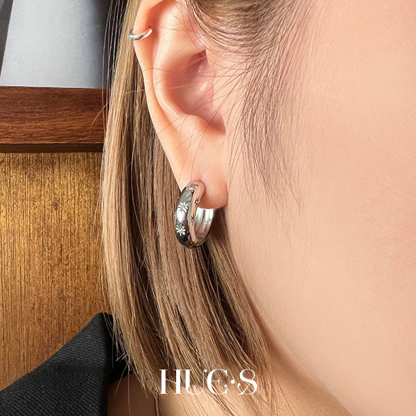 流星鋯石C型圈耳環 316鋼飾 