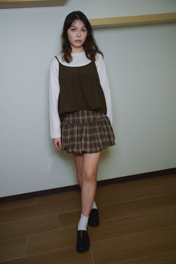 學院花苞格紋裙 