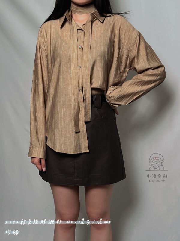 韓系繞脖襯衫 韓系襯衫、繞脖襯衫、設計款襯衫、綁帶上衣、棉質襯衫、氣質上衣、韓系穿搭、通勤襯衫、休閒襯衫、設計感上衣
