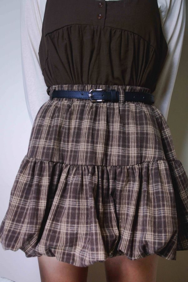 學院花苞格紋裙 