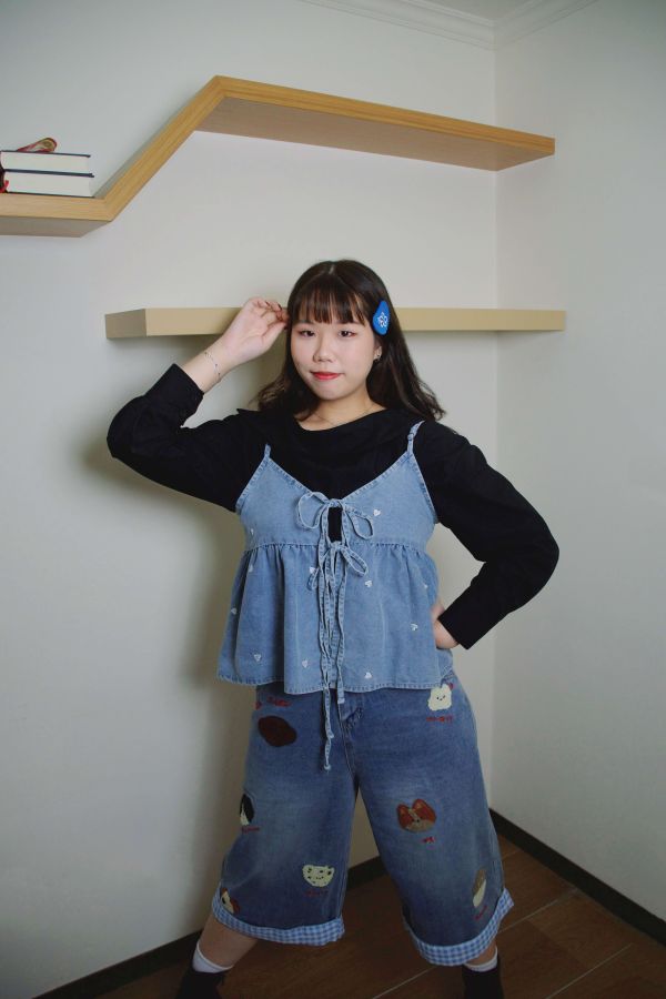 萌趣拼布七分褲 