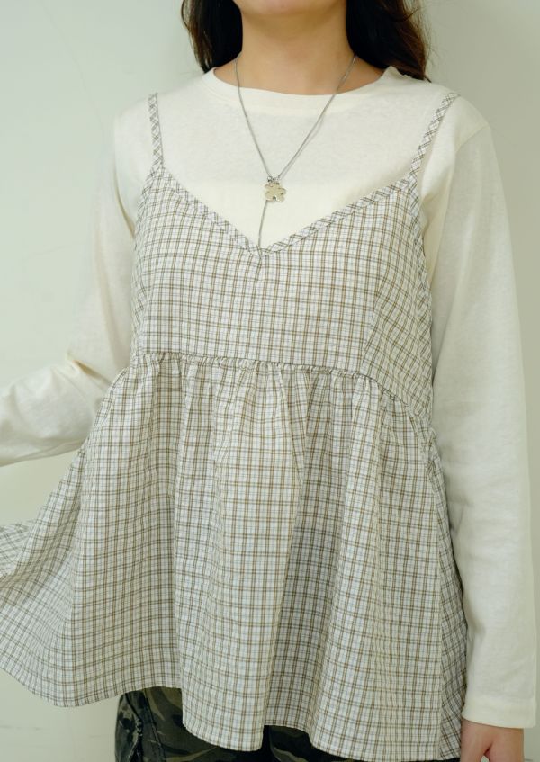 好感日常格子套裝 格子套裝, 棉質套裝, 長袖打底套裝, 吊帶外搭套裝, 百搭套裝, 日常套裝, 女生休閒裝, 舒適套裝, 悠閒套裝, 居家外出套裝