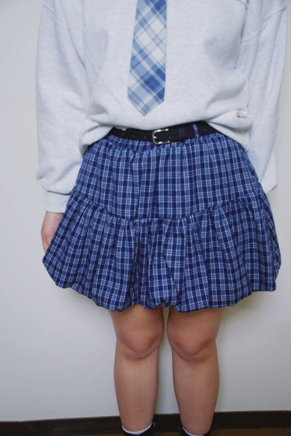 學院花苞格紋裙 