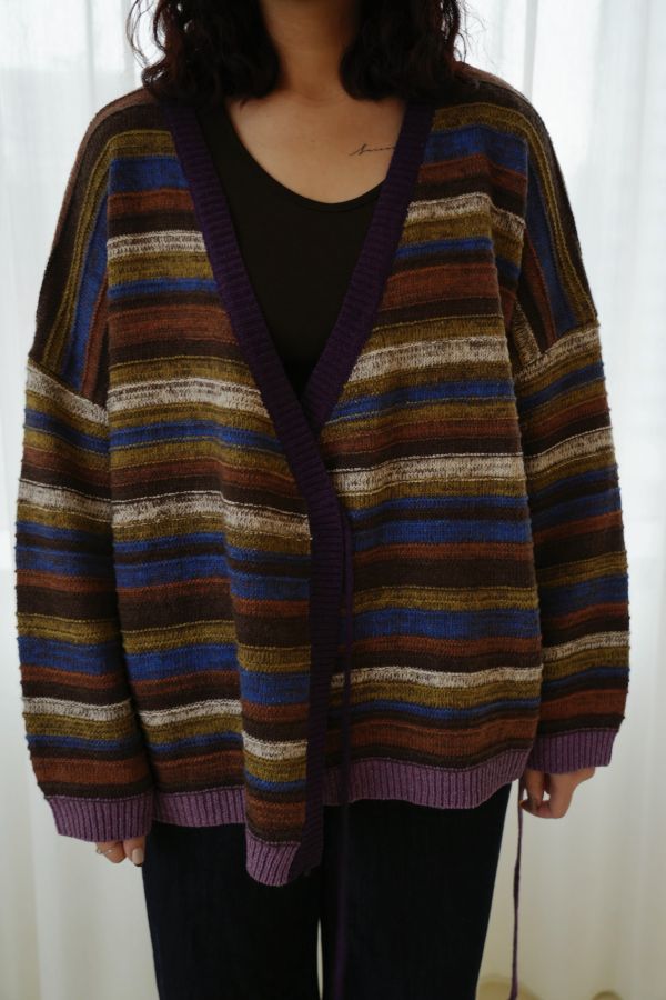 民族風綁帶條紋外套 民族風外套、綁帶外套、條紋針織外套、羊毛混紡外套、設計款針織、文青風外套、秋冬外套、民族風條紋、針織開襟外套、特色外套