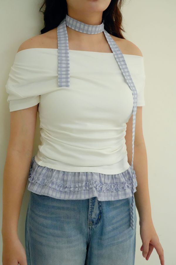 柔感棉質撞格上衣 撞格設計上衣、舒適親膚上衣、日常百搭上衣