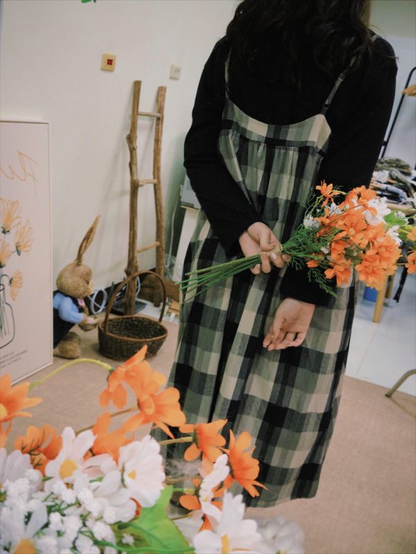 格子學院吊帶裙 