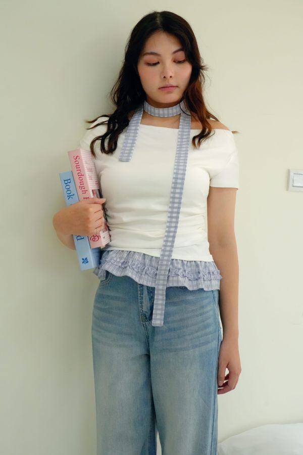 柔感棉質撞格上衣 撞格設計上衣、舒適親膚上衣、日常百搭上衣