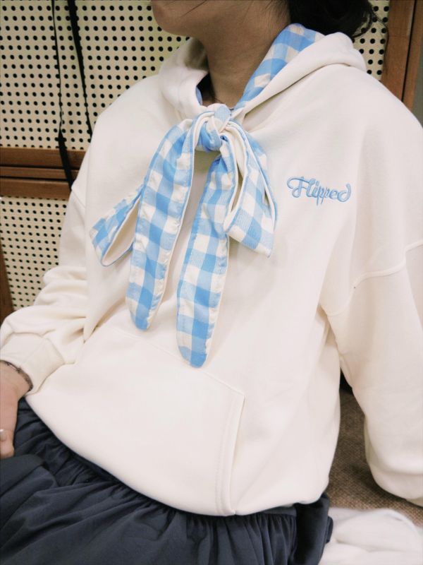 格紋綁帶可愛層次帽Ｔ 