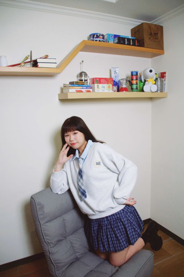 學院花苞格紋裙 