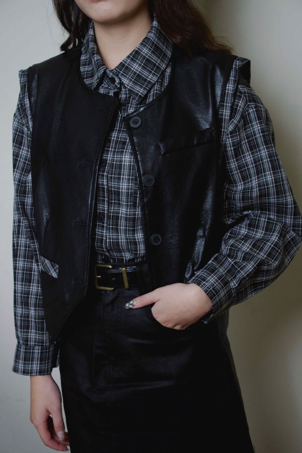 酷感時髦皮襯兩件套 