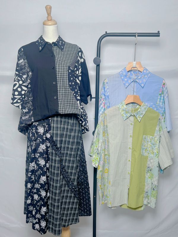 長款拼拼襯衫 拼接長版襯衫、女生文青襯衫推薦、撞色設計襯衫、長版罩衫穿搭、不挑身形襯衫、層次感穿搭單品、文青風長襯衫