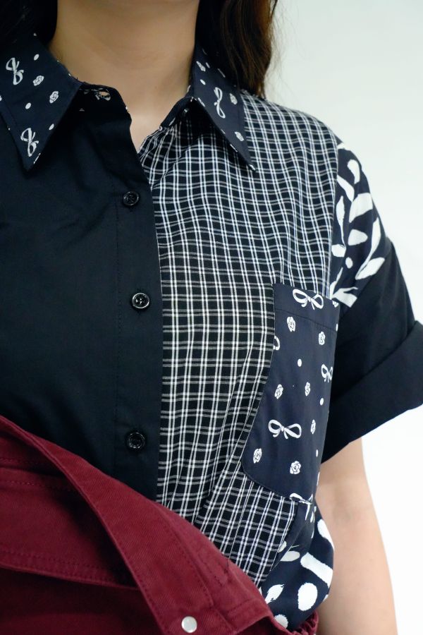 長款拼拼襯衫 拼接長版襯衫、女生文青襯衫推薦、撞色設計襯衫、長版罩衫穿搭、不挑身形襯衫、層次感穿搭單品、文青風長襯衫