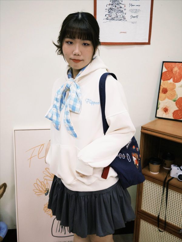 格紋綁帶可愛層次帽Ｔ 