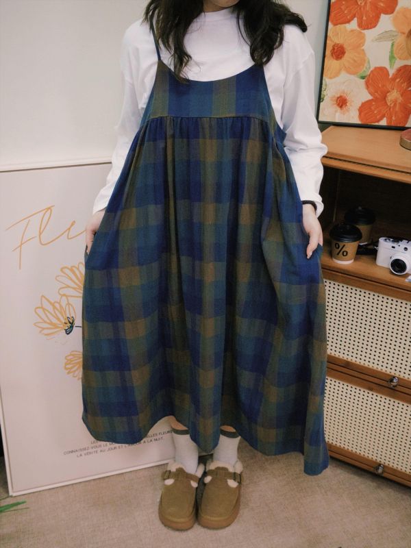 格子學院吊帶裙 