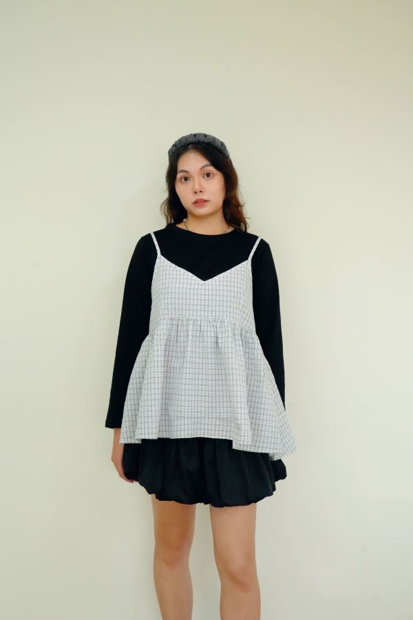 好感日常格子套裝 格子套裝, 棉質套裝, 長袖打底套裝, 吊帶外搭套裝, 百搭套裝, 日常套裝, 女生休閒裝, 舒適套裝, 悠閒套裝, 居家外出套裝