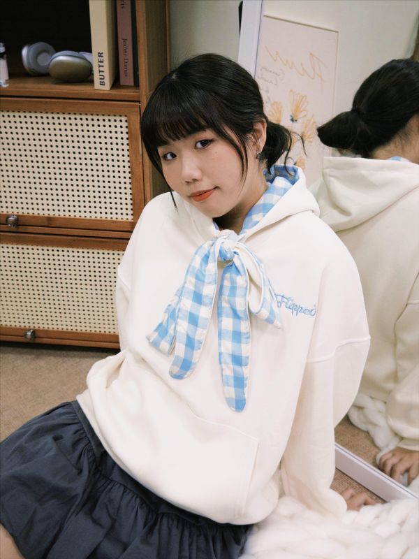 格紋綁帶可愛層次帽Ｔ 