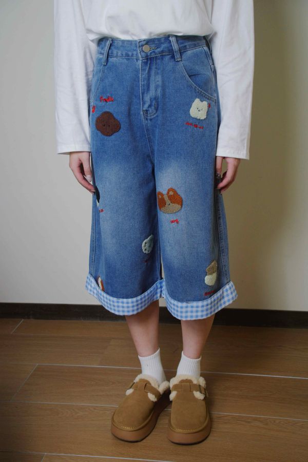 萌趣拼布七分褲 