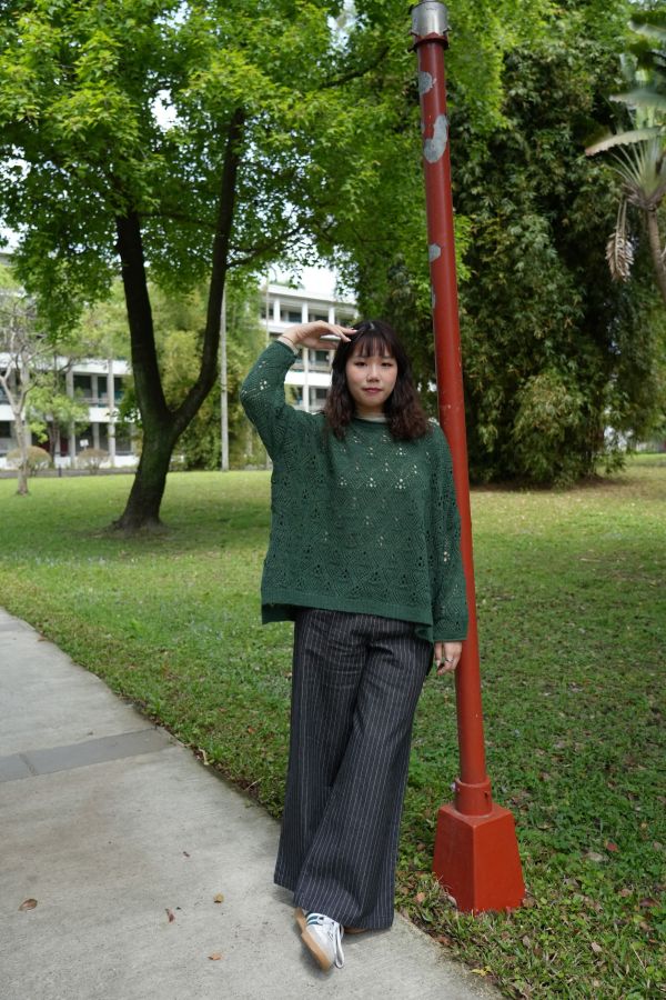 後鬆緊條紋挺版寬褲 寬褲、條紋褲、挺版長褲、鬆緊褲頭、通勤褲、日系穿搭、氣質長褲、百搭寬褲、亞麻混紡褲、韓系女裝