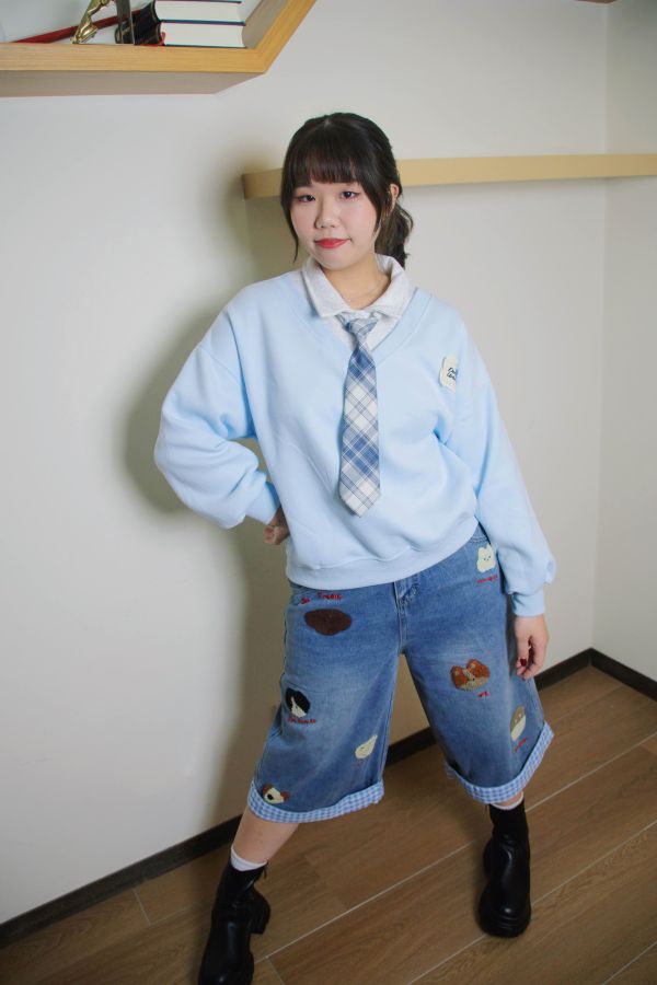 萌趣拼布七分褲 