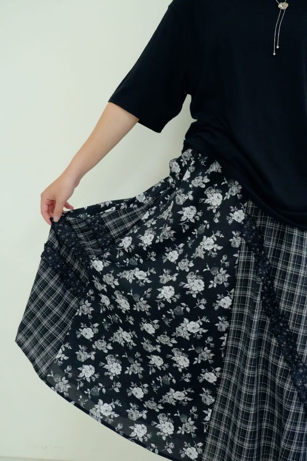 暮色拼花裙 拼接長裙、文藝風裙子、氣質長裙推薦、女生拼花裙、日常穿搭裙子、飄逸感裙款、拼布風格裙子