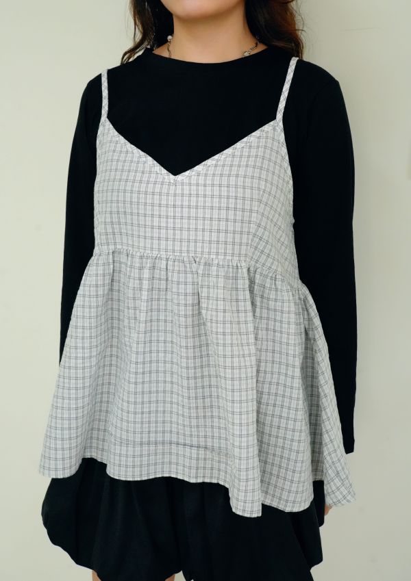 好感日常格子套裝 格子套裝, 棉質套裝, 長袖打底套裝, 吊帶外搭套裝, 百搭套裝, 日常套裝, 女生休閒裝, 舒適套裝, 悠閒套裝, 居家外出套裝