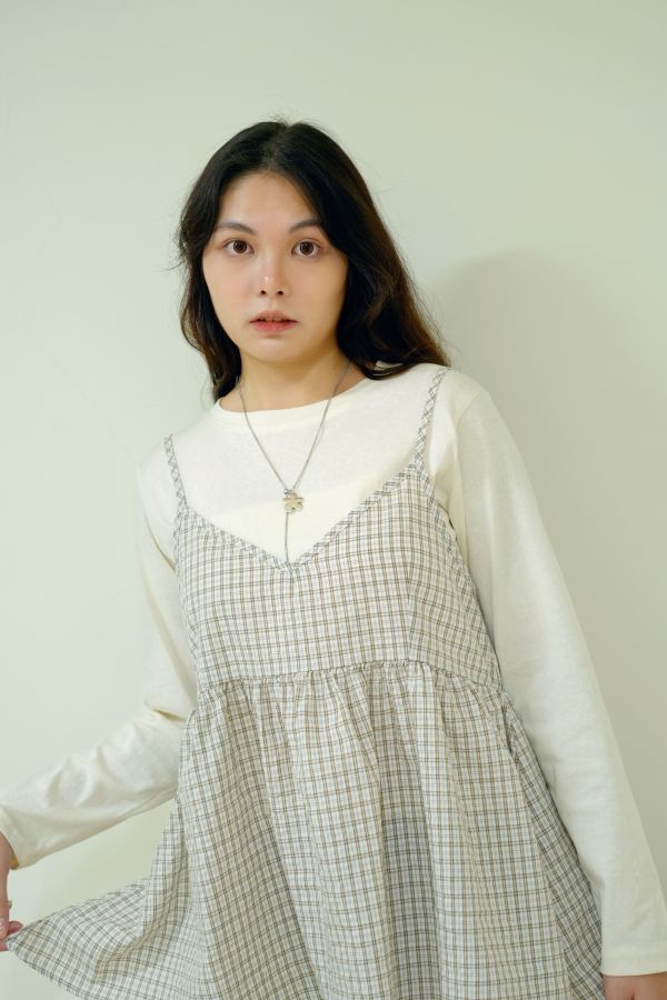 好感日常格子套裝 格子套裝, 棉質套裝, 長袖打底套裝, 吊帶外搭套裝, 百搭套裝, 日常套裝, 女生休閒裝, 舒適套裝, 悠閒套裝, 居家外出套裝