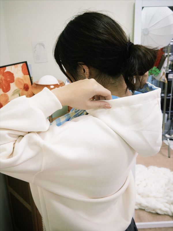 格紋綁帶可愛層次帽Ｔ 