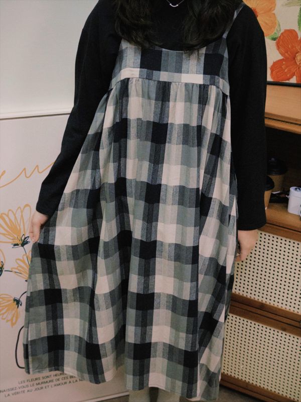 格子學院吊帶裙 