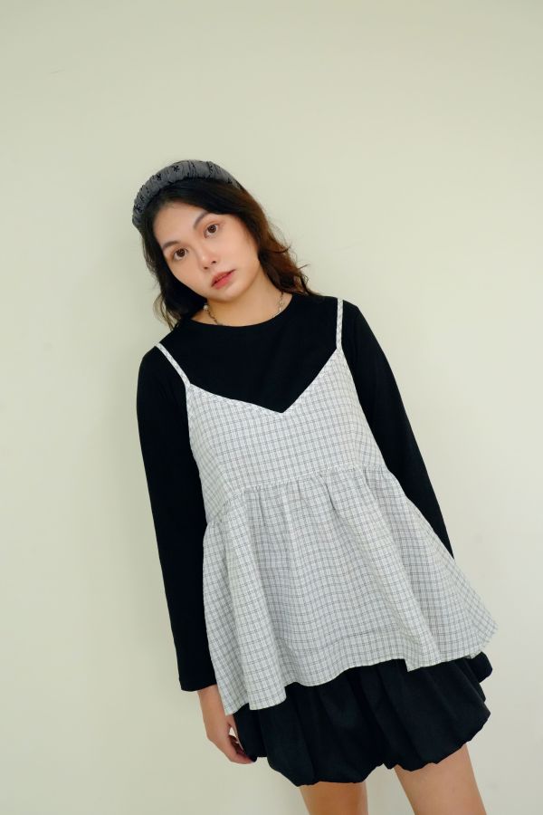 好感日常格子套裝 格子套裝, 棉質套裝, 長袖打底套裝, 吊帶外搭套裝, 百搭套裝, 日常套裝, 女生休閒裝, 舒適套裝, 悠閒套裝, 居家外出套裝