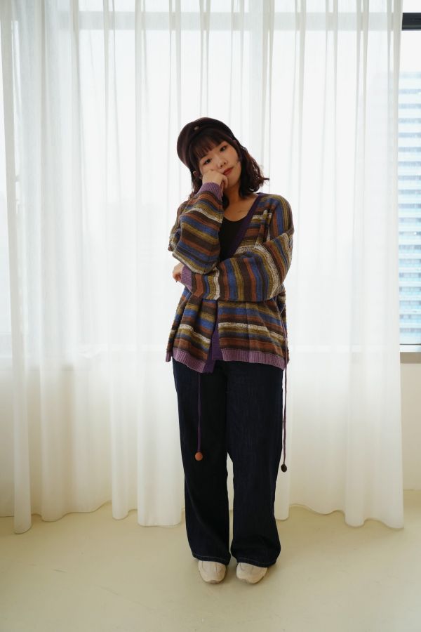 民族風綁帶條紋外套 民族風外套、綁帶外套、條紋針織外套、羊毛混紡外套、設計款針織、文青風外套、秋冬外套、民族風條紋、針織開襟外套、特色外套