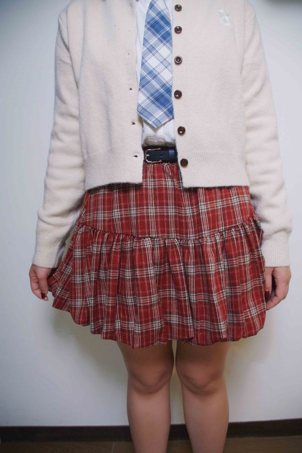 學院花苞格紋裙 