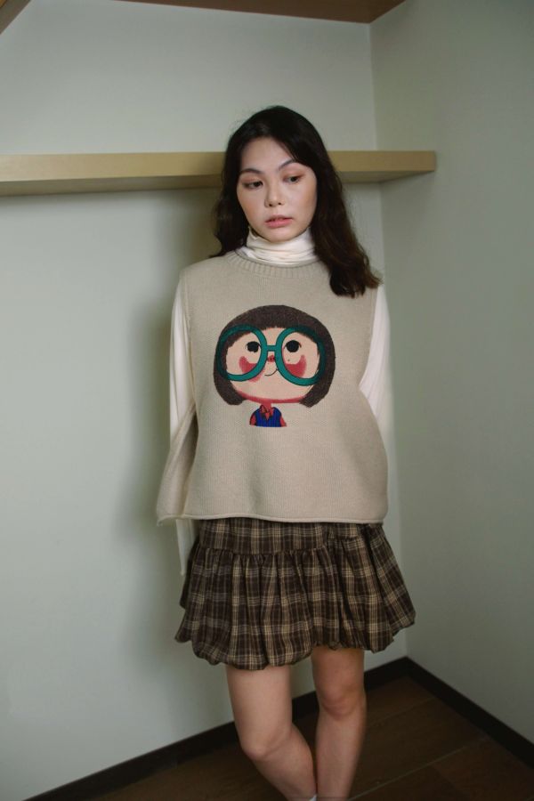 學院花苞格紋裙 