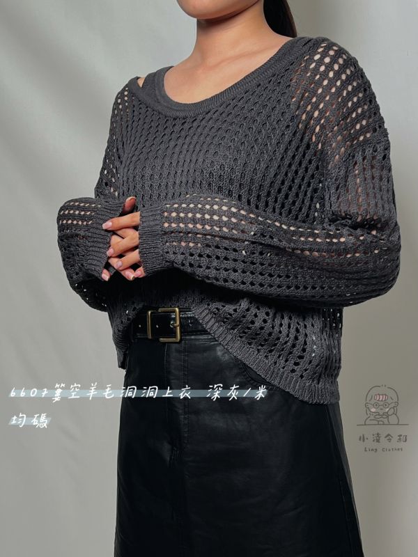 簍空羊毛洞洞上衣 簍空上衣、羊毛洞洞毛衣、日系針織、透氣毛衣、羊毛混紡上衣、日系上衣、休閒毛衣、層次感毛衣、秋冬上衣、氣質針織