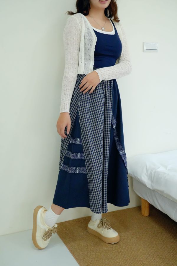 暮色拼花裙 拼接長裙、文藝風裙子、氣質長裙推薦、女生拼花裙、日常穿搭裙子、飄逸感裙款、拼布風格裙子