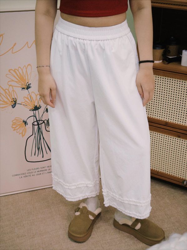 自在工時斜紋花邊褲 