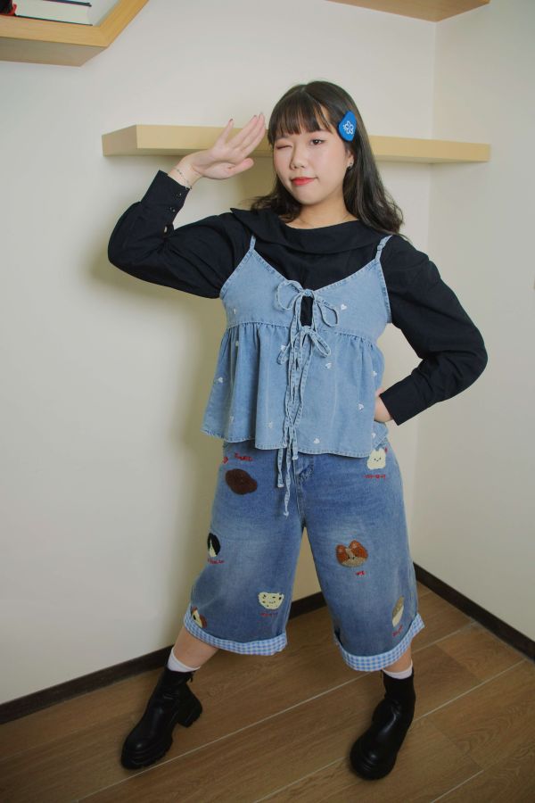 萌趣拼布七分褲 