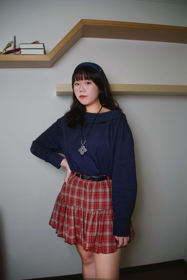 學院花苞格紋裙 