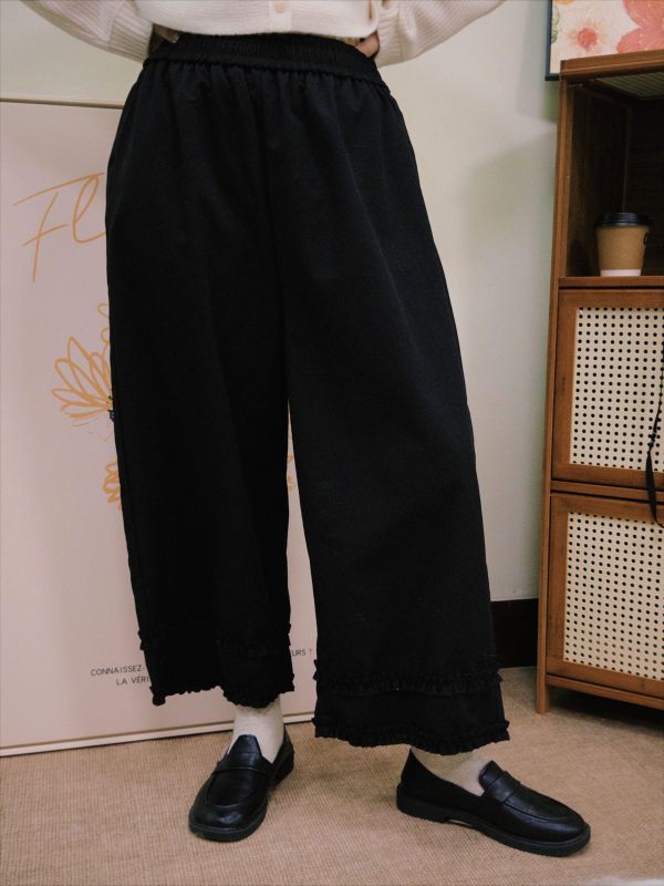 自在工時斜紋花邊褲 