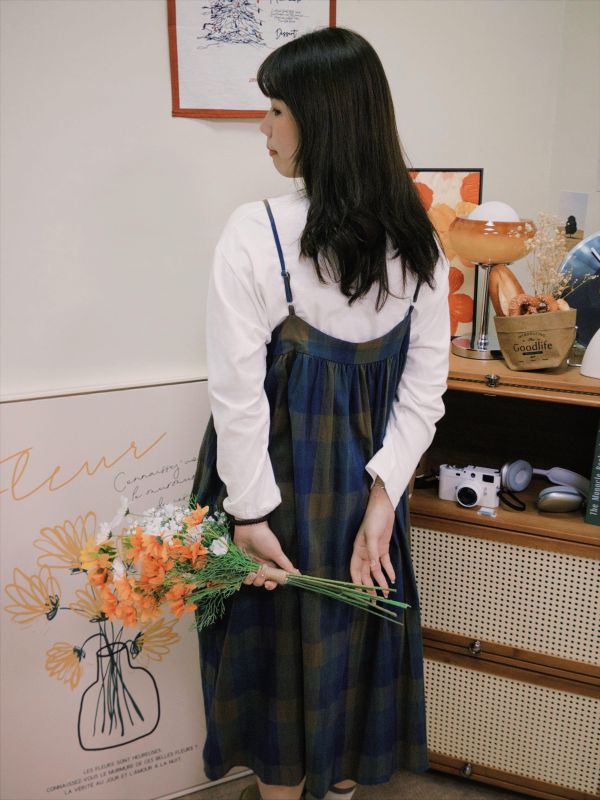 格子學院吊帶裙 