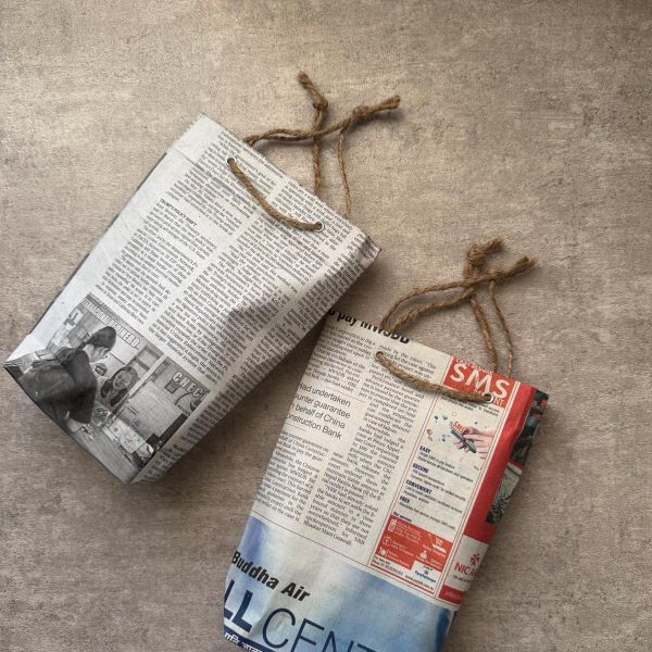 手工再生報紙提袋 (S / M / L) 樹皮纖維筆記本, 環保筆記本, 永續造紙, 不砍伐森林, 手工筆記本, 自然纖維, 環保文具,地球,環保,永續