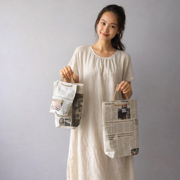手工再生報紙提袋 (S / M / L) 樹皮纖維筆記本, 環保筆記本, 永續造紙, 不砍伐森林, 手工筆記本, 自然纖維, 環保文具,地球,環保,永續